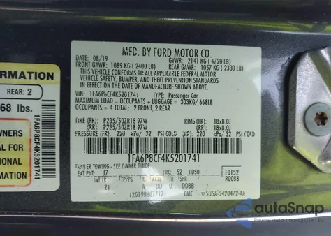 2019 Ford Mustang Gt z USA, uszkodzony, nr VIN 1FA6P8CF4K5201741